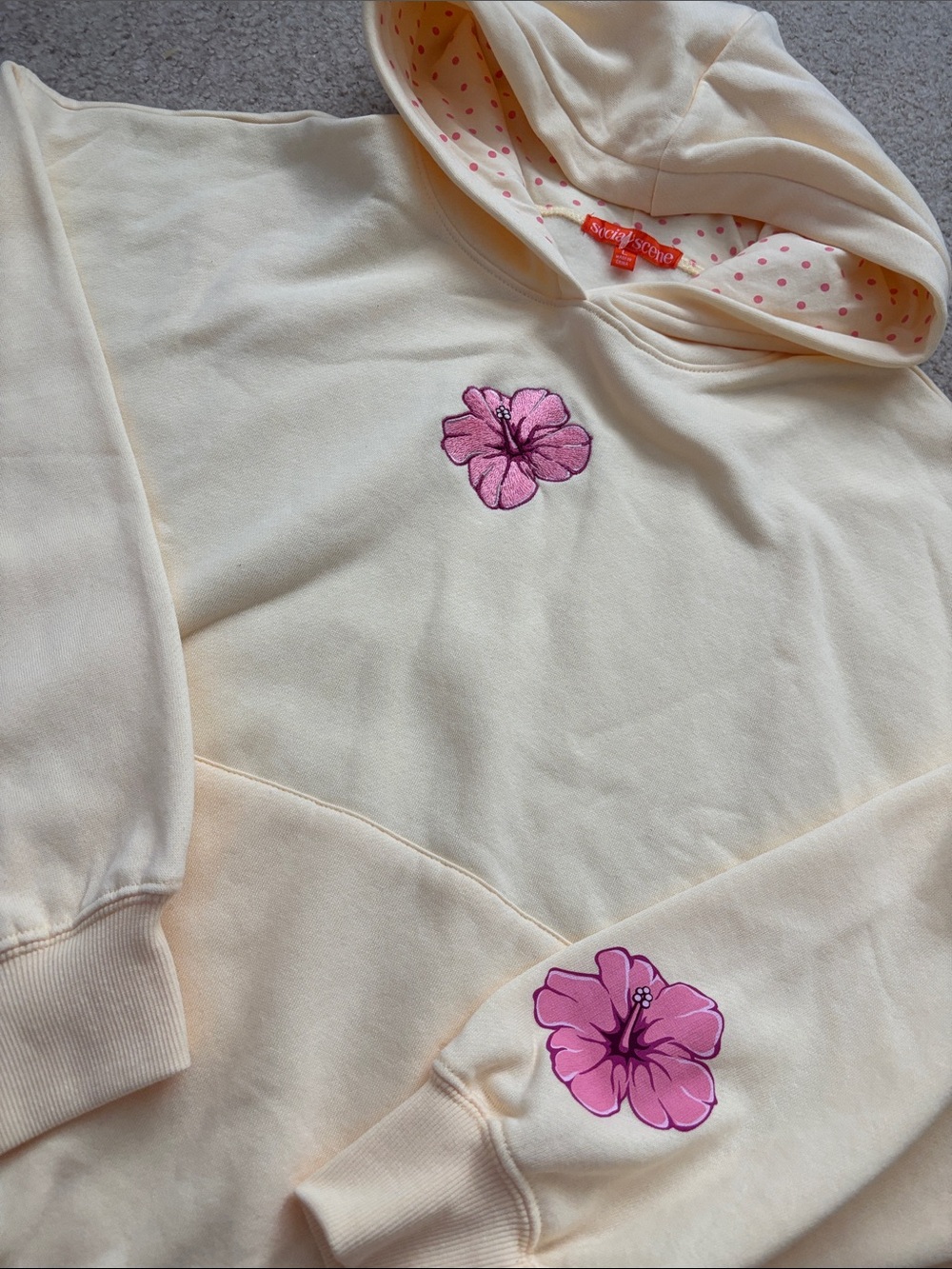Yellow Hoodie Sweater with Pink Floral Embroidery - Picture 3 of 7